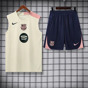 2025/2026 Barcelona Sleeveless Training Wear Set Beige Football Shirt 1:1 Thai Quality