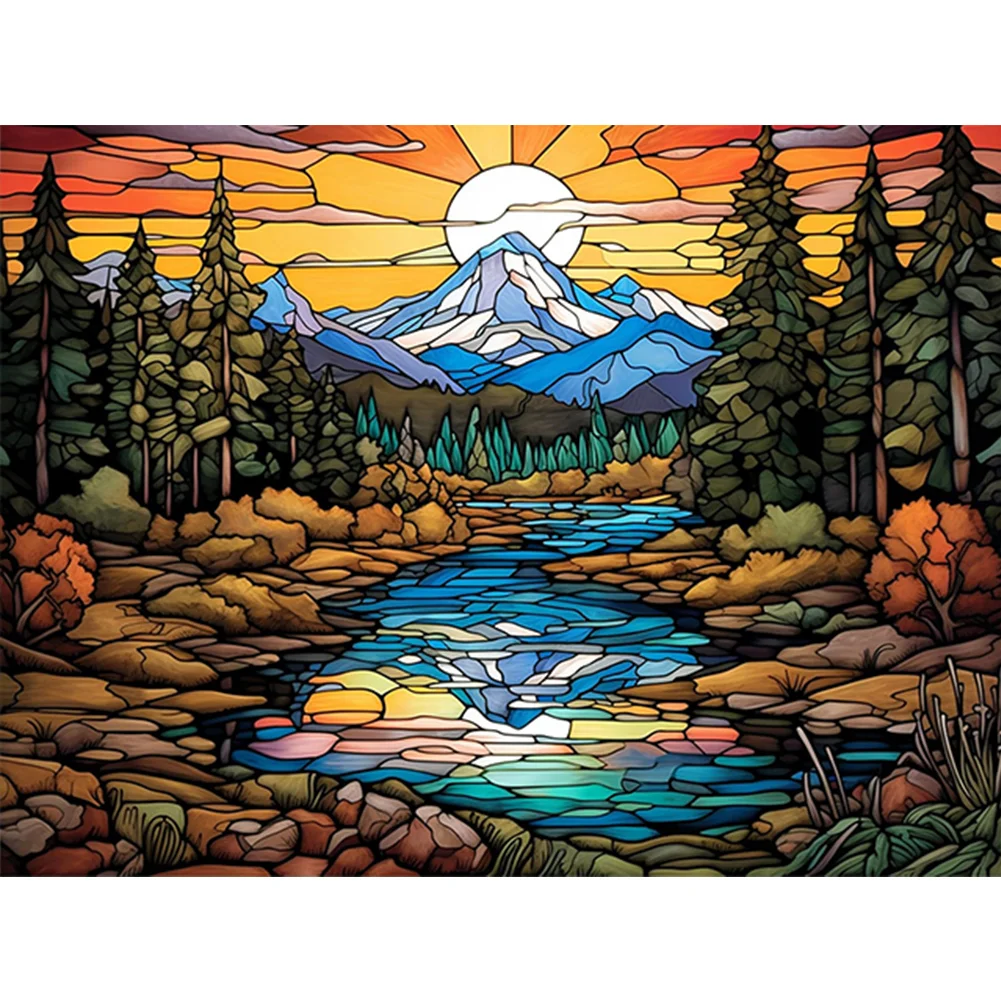 Full Round Diamond Painting - High Mountain Flowing Water(Canvas|40*30cm)