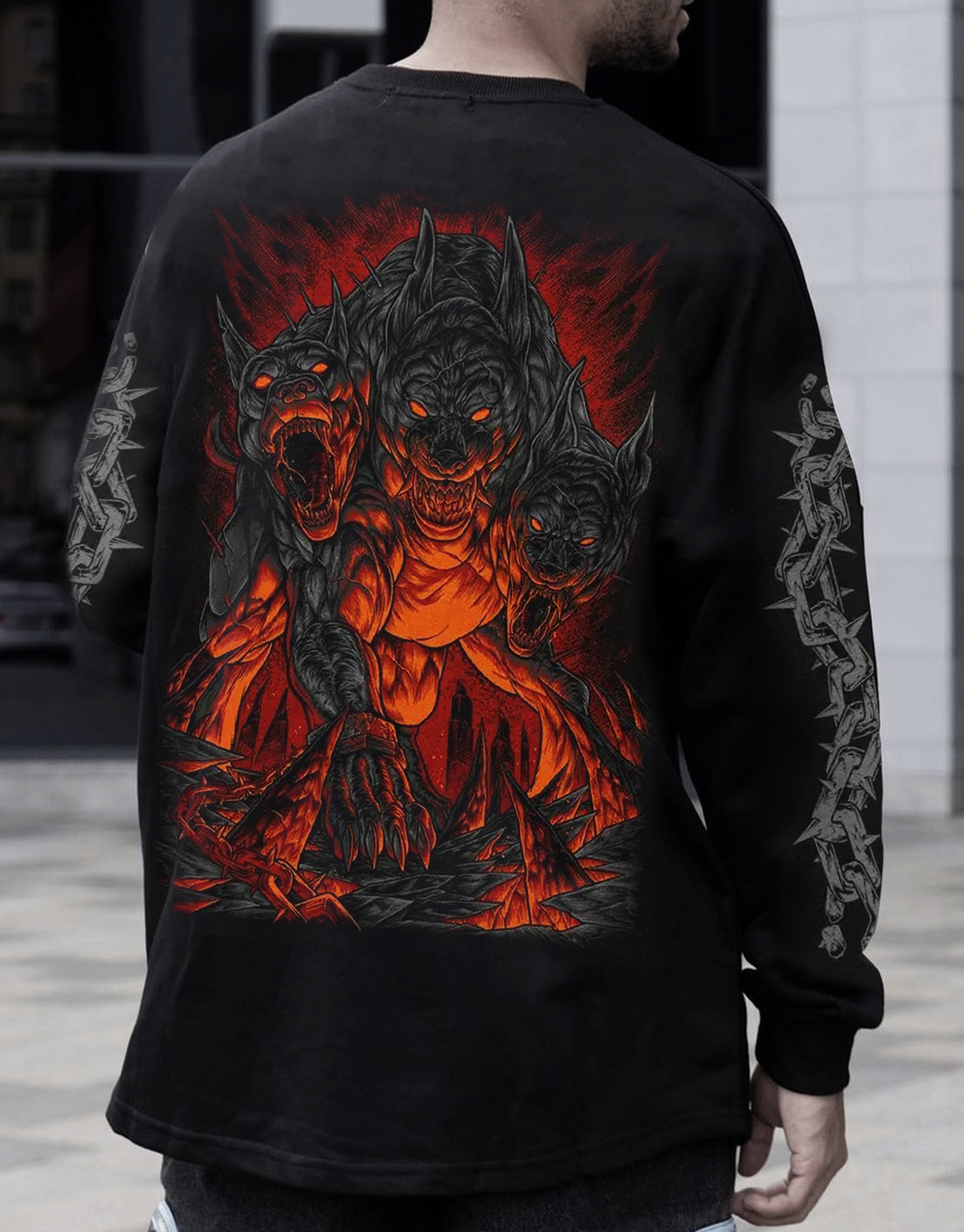 Black Metal Hell Three-headed Dog Sweatshirt / TECHWEAR CLUB / Techwear
