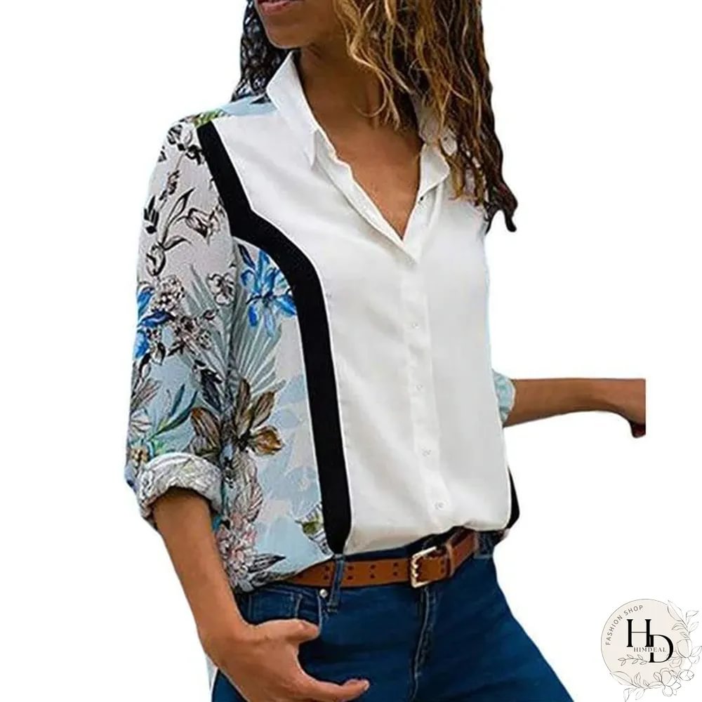 Women Color Block Striped Shirt Elegant Casual Long Sleeve Blouse
