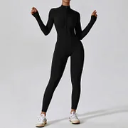 Happytosex Zipper Yoga Boilersuit Long Sleeved Women's Sportswear Gym Jumpsuits Workout High-intensity Fitness One-piece Skin-tight Garment