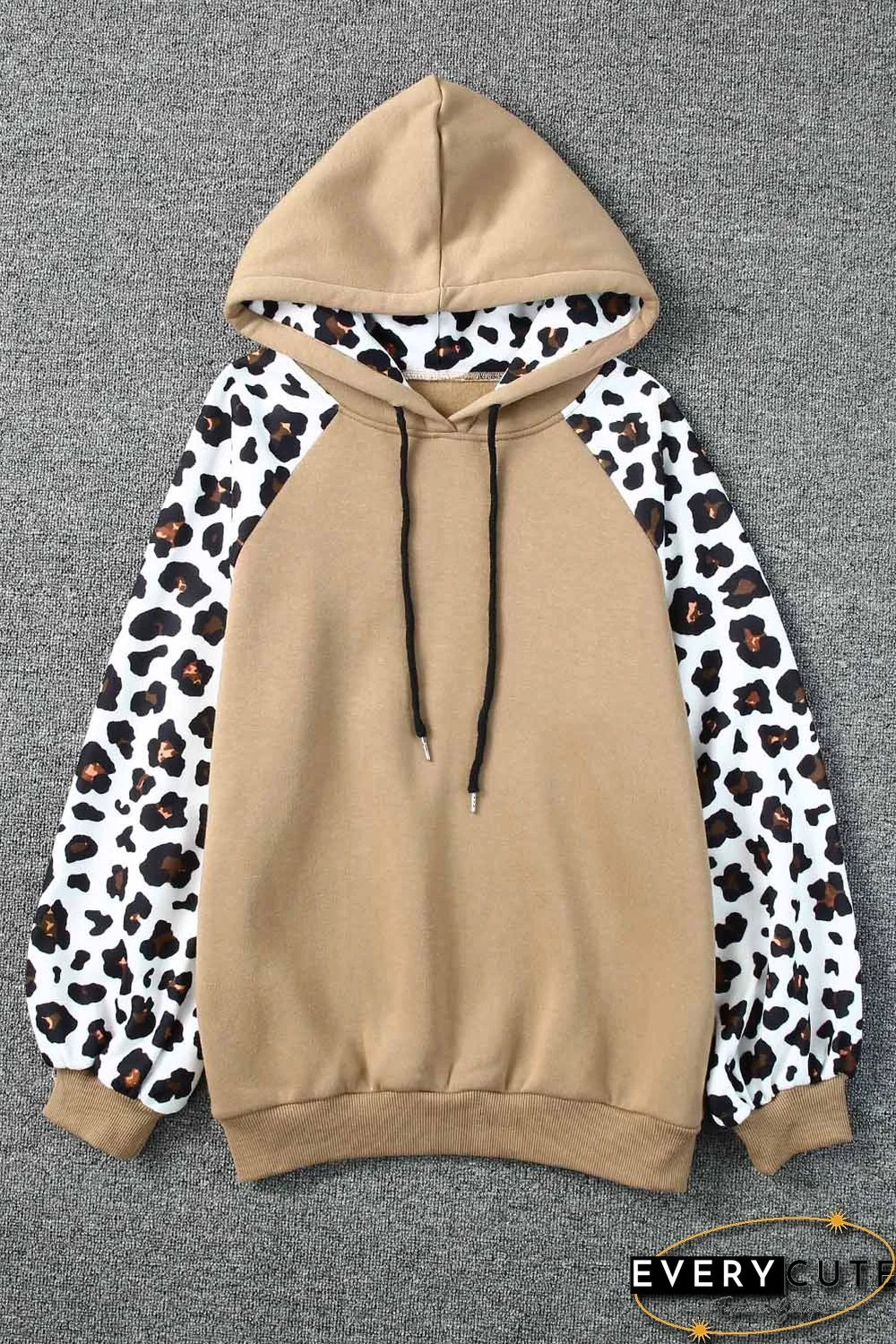 Khaki Leopard Bishop Sleeve Hooded Sweatshirt