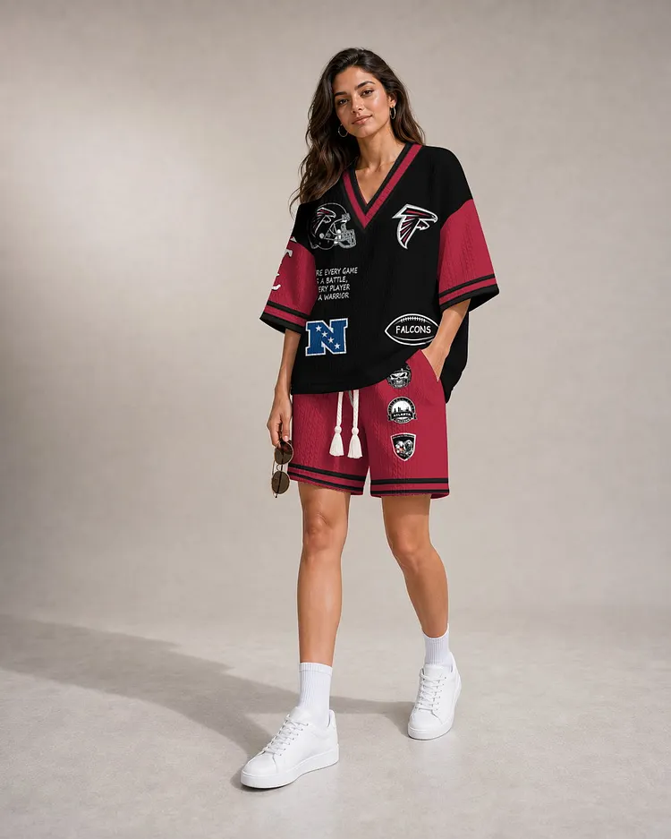 Atlanta Falcons Women&rsquo;s V-neck Jacquard Cable-Knit Tee & Shorts Set