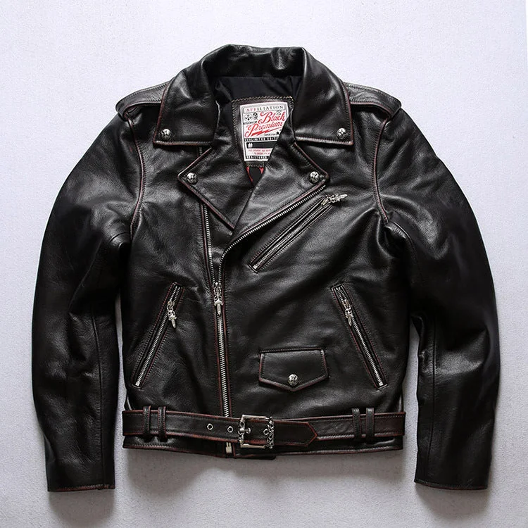 Men's Cowhide Harley Style Biker Jacket and Warm Vest