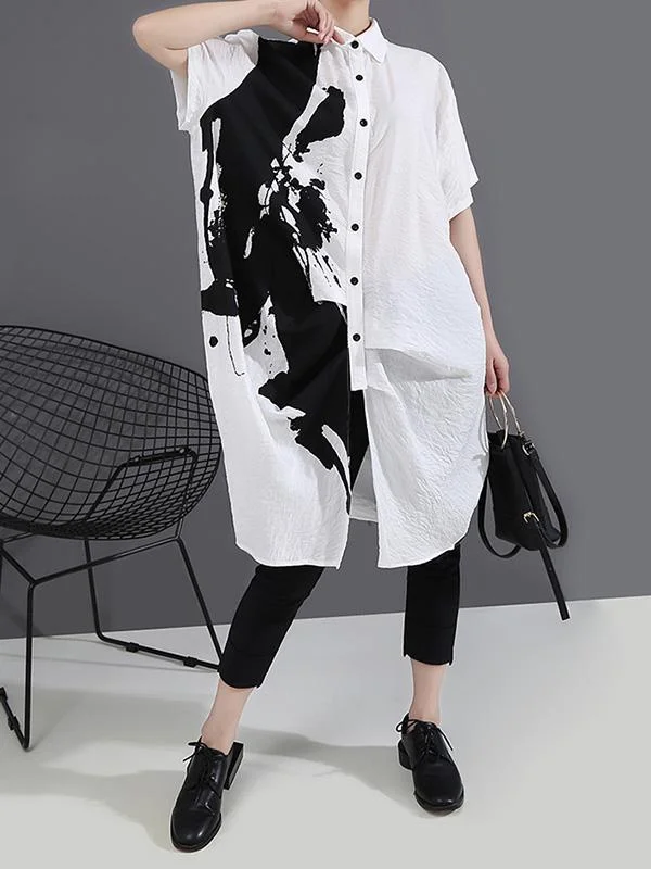 Original Printed Lapel Shirt Dress