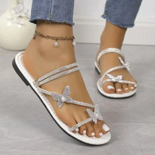 Brownm Brownm Drill Bow Bow Jacket Toe Sandals Women 2024 New Flat Bottom With Skirt Beach One Shoes Two Women's Cool Slippers 41