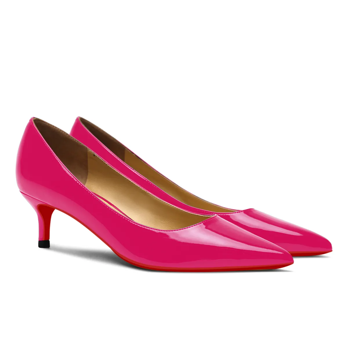 50mm Women's Low Heel Kittens Pointed Toe Casual Slip On Patent Red Bottoms Pumps-vocosishoes