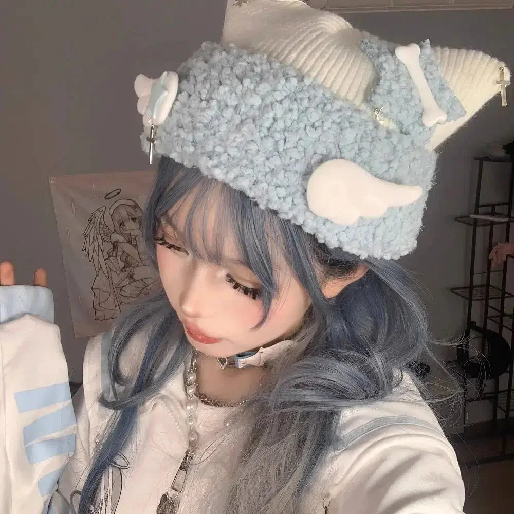 Brownm Girl Kawaii Wings Knitted Beanie