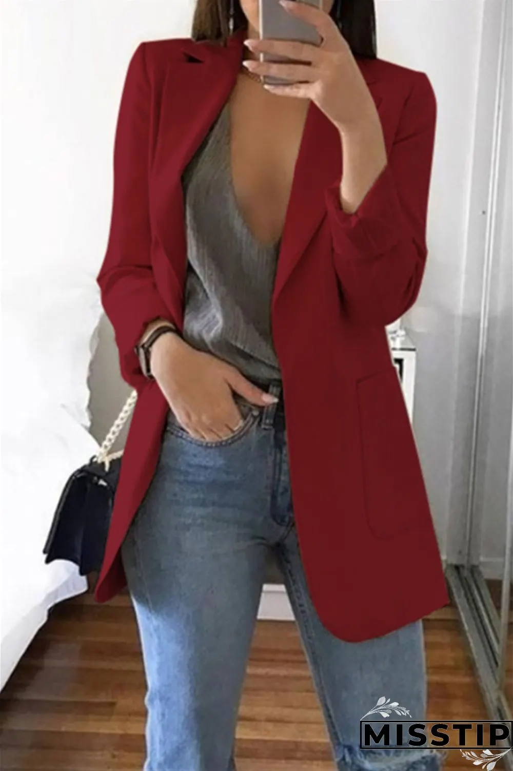 Grey Casual Long Sleeves Suit Jacket