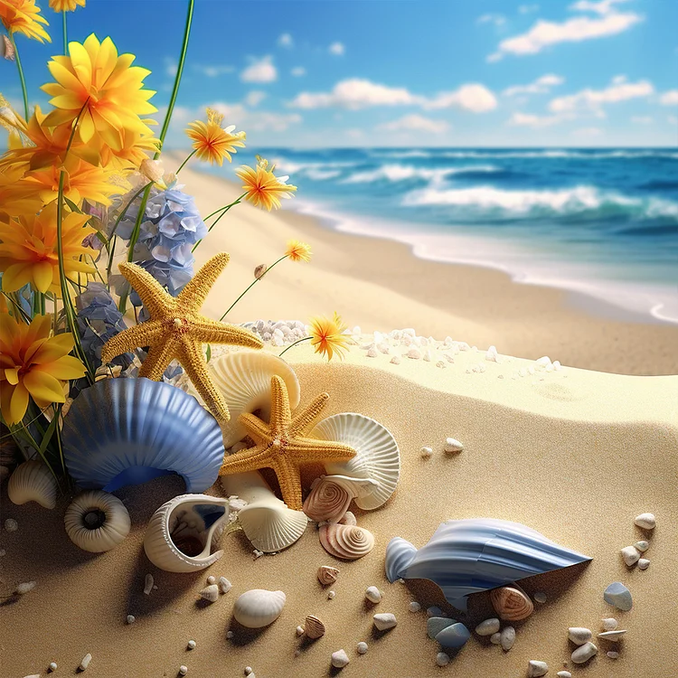Diamond Painting Beach starfish and shells 1, Full Image - Painting