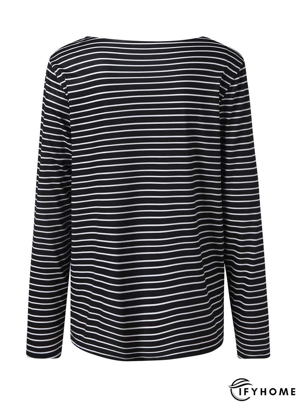Animal Print Stripe Casual V-neck Long Sleeve T-shirt | IFYHOME