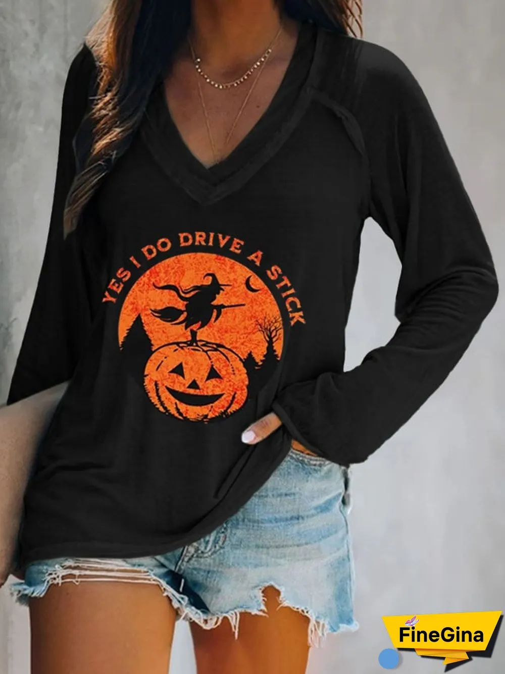 Women's Yes I Do Drive A Stick Witch Print Casual T-Shirt