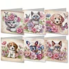 (US Local)6Pcs Cats Dogs DIY Diamond Painting Greeting Card Kit with Envelope for Friend