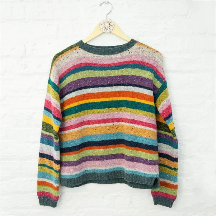 Vintage Rainbow Print Crew Neck Long Sleeve Sweater