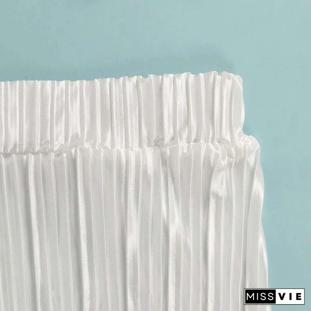 Pleated Loose Blouse Crop Top Wide Leg Pants Outfits