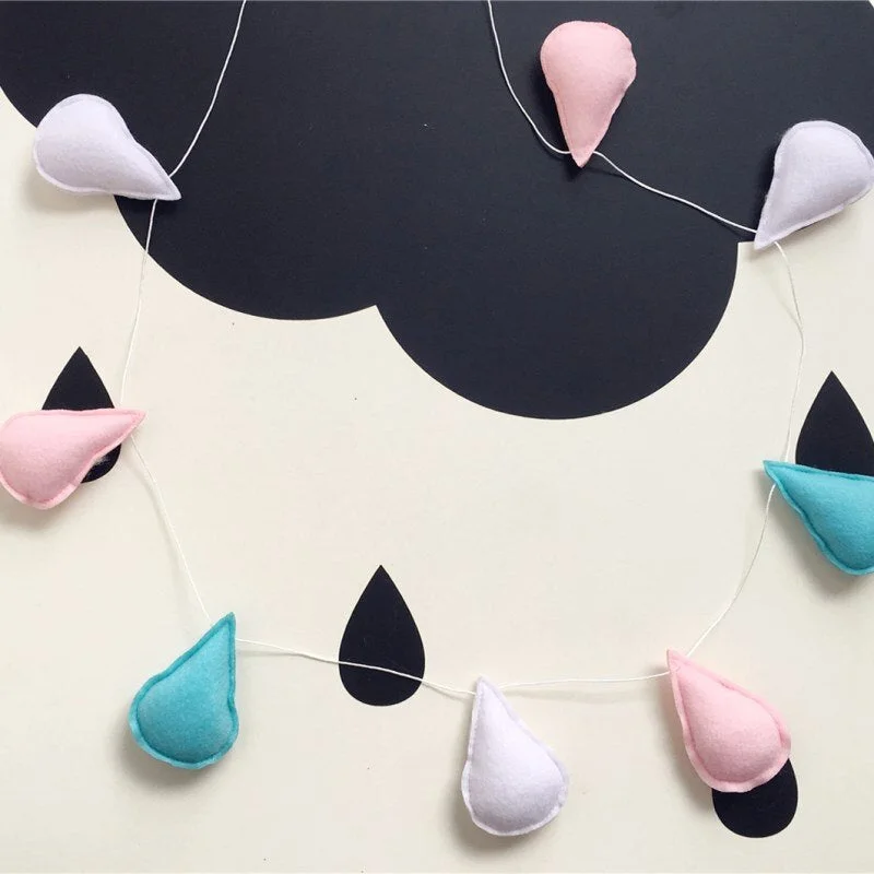 Ins Nordic Felt Raindrops Garland Wall Hanging Ornament Water Drops Banners Kids Room Decoration Children's Clothing Store Props