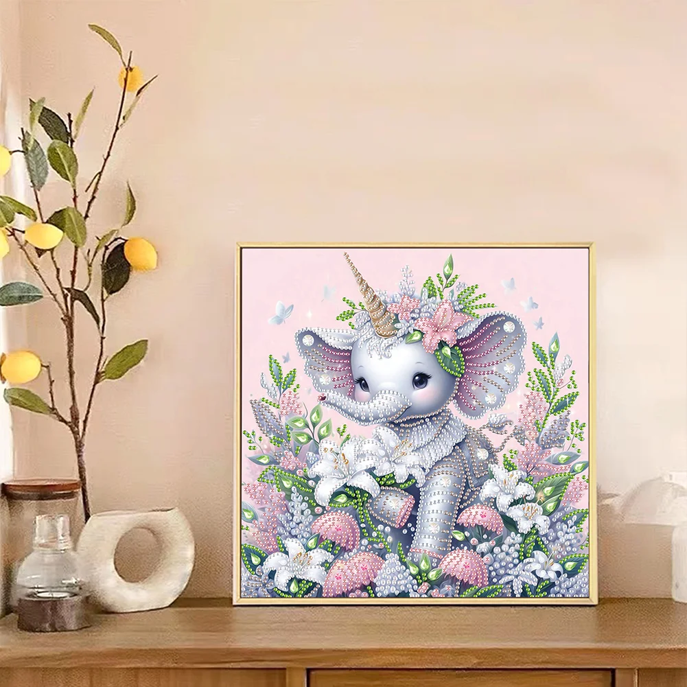 Diamond Painting - Partial Special Shaped Drill - Flower Cute Elephant(Canvas|30*30cm)