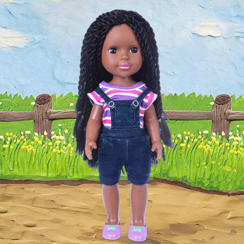 14in Soft Silicone Vinyl doll brown skin baby doll twist braids Dolls clothes set + accessories