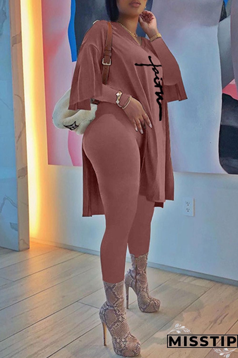 Black Fashion Casual Embroidery Slit V Neck Long Sleeve Two Pieces