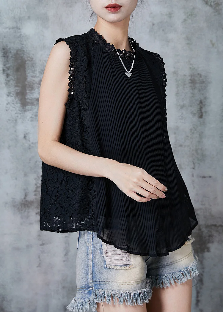 Black Lace Patchwork Top main image 1