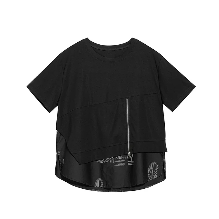 Irregular Splicing Round Neck Short Sleeve T-shirt - yankia