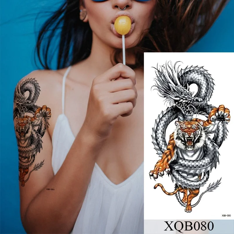 Waterproof Temporary Tattoo Sticker Lace Rose Flowers Lion Flash Tattoos Wolf Fox Body Art Arm Fake Sleeve Tatoo Women
