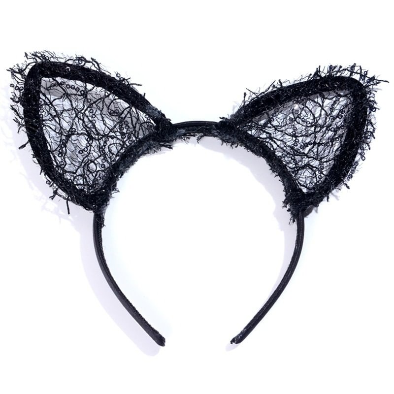 Black Lace Cat Ear Headband Halloween Headdress