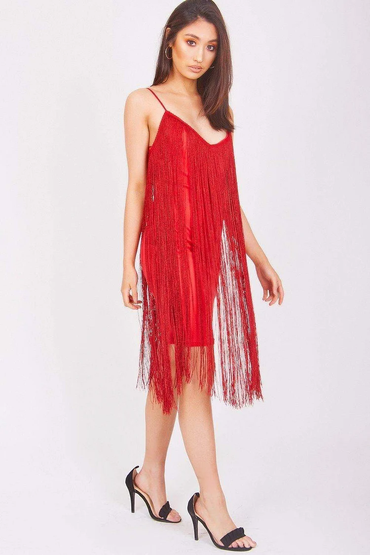 Red Sequin Tassel Dress Katch Me