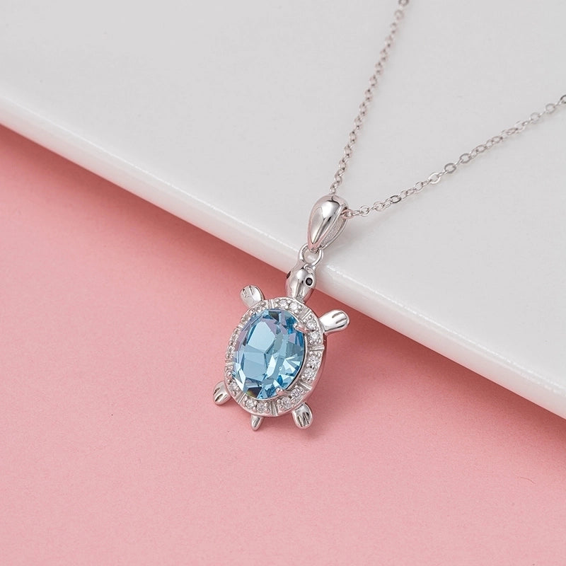 925 Sterling Silver Water Plating Crystal Zircon Cable Chain Handmade Polishing Inlay Tortoise Pendant Necklace