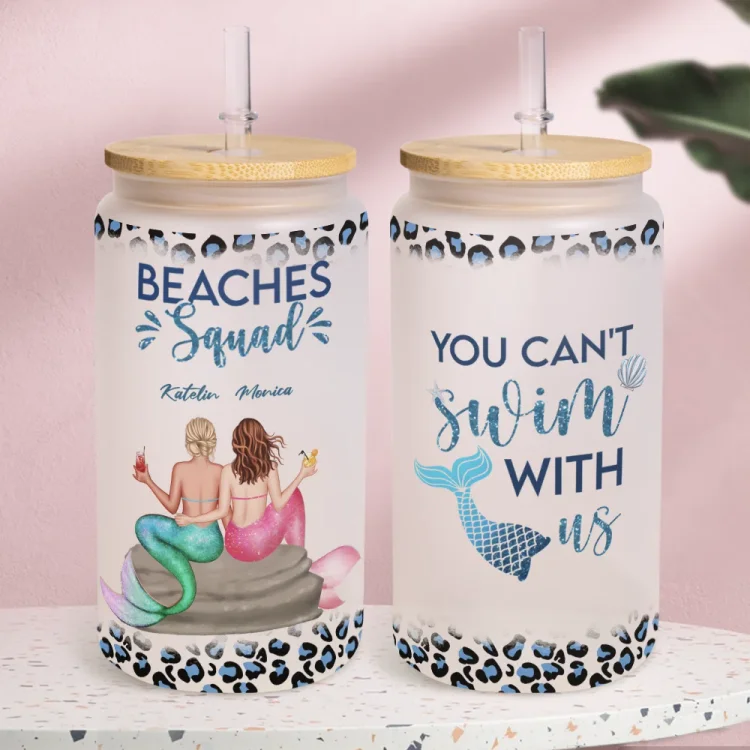 Personalized Frosted Glass Cup Mermaid Squad