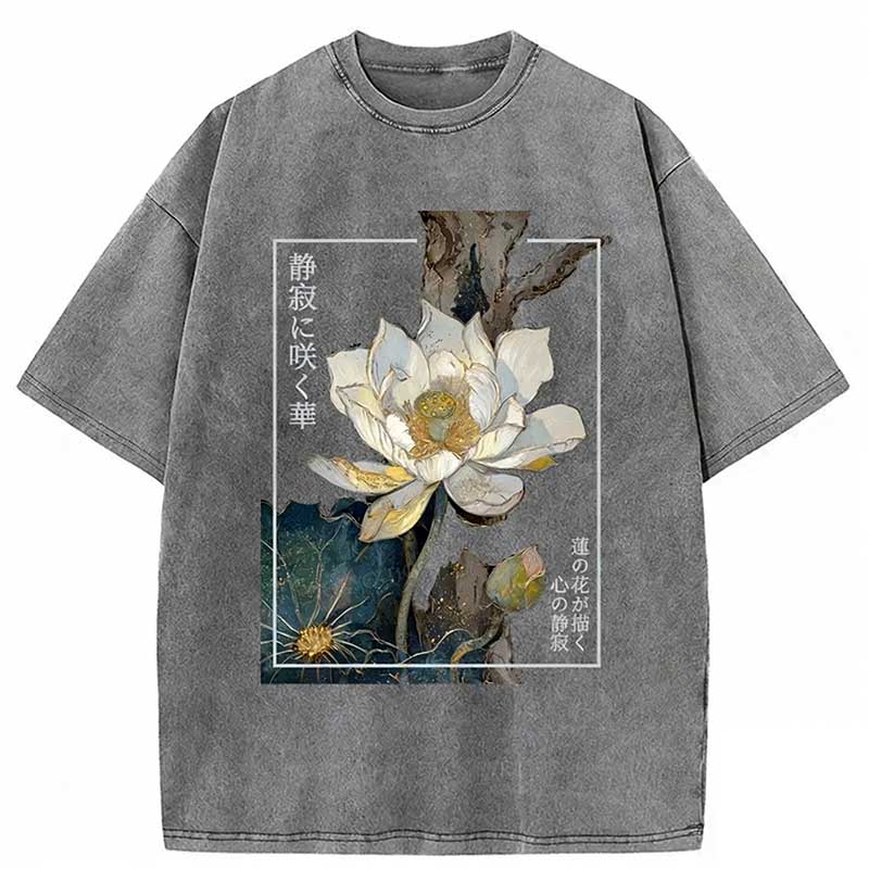 Blooming Lotus Japan Washed T-shirt elevenforest