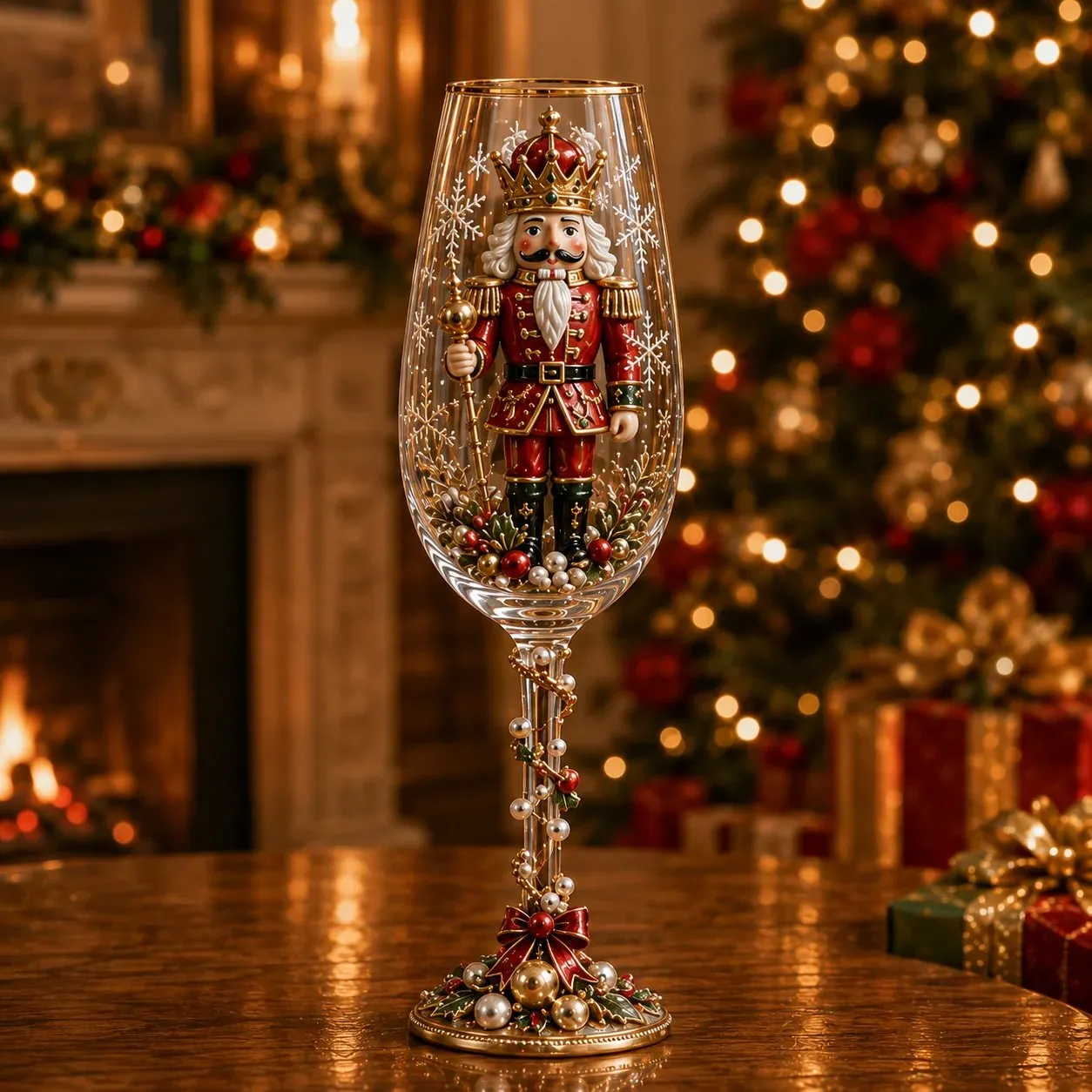 Christmas collector champagne glass details
