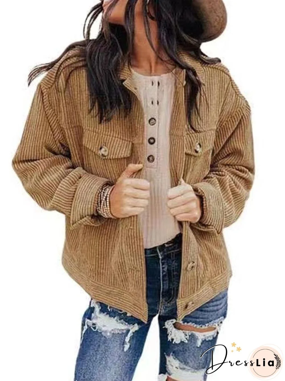 Pure Color Corduroy Coat