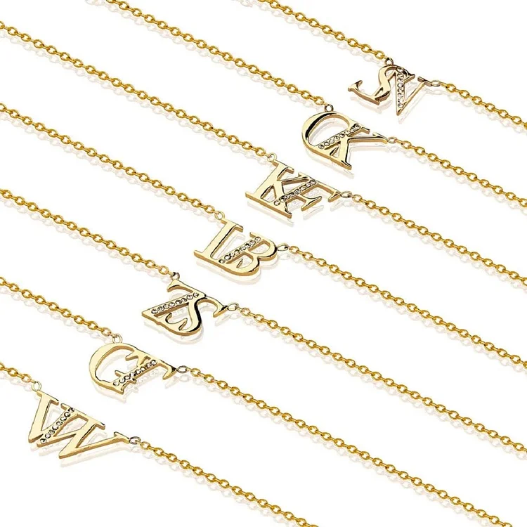 Double Initial Crystal Necklace Custom Diamond Letter Pendant Personalized 18K Gold Plated Jewelry Exquisite Gift For Women