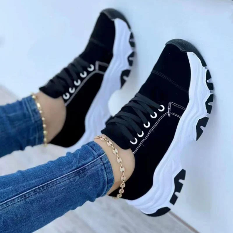 Zhungei New Women Sneakers Fashion Platform Lace Up Casual Sports Shoes Comfortable Running Ladies Vulcanized Shoes Female Footwear