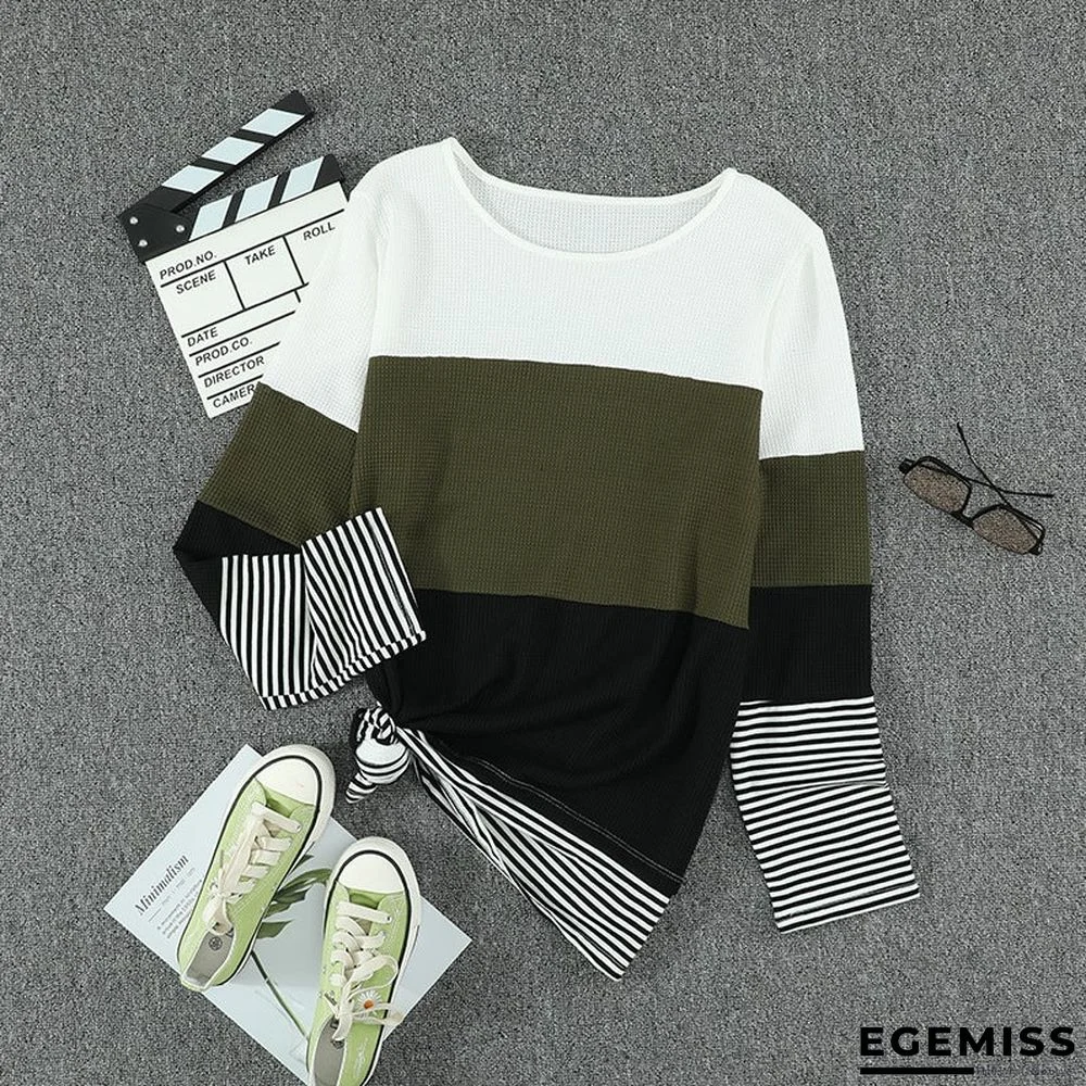 Fashion Striped Round Neck Long Sleeve Pullover Sweater | EGEMISS