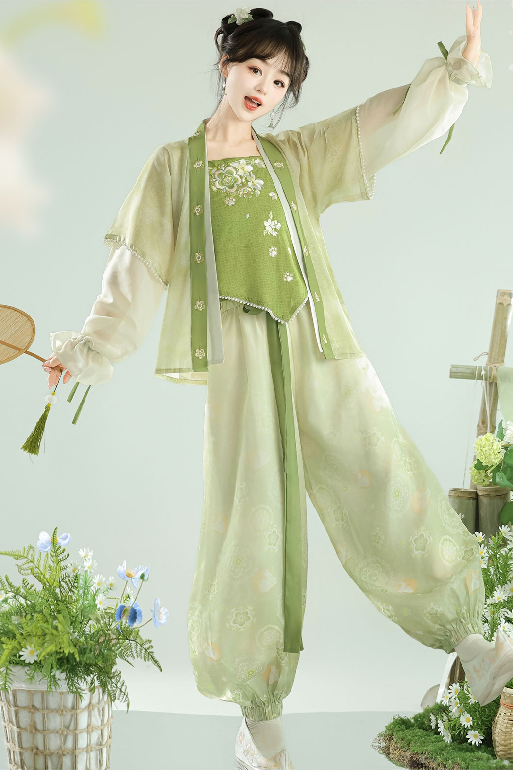 Modern Hanfu Green Four-piece Set Chinese fashion - hengzhi 蘅芷 Stupa Stones