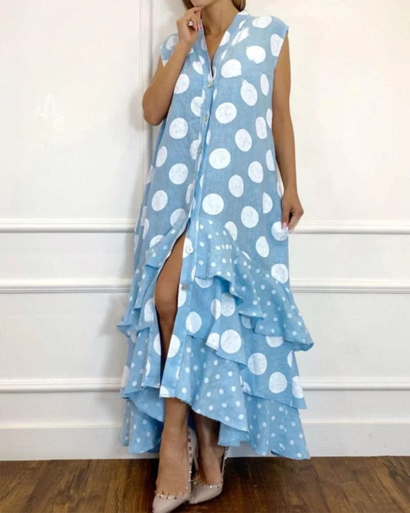 Sleeveless Single Breasted Ruffle Dress