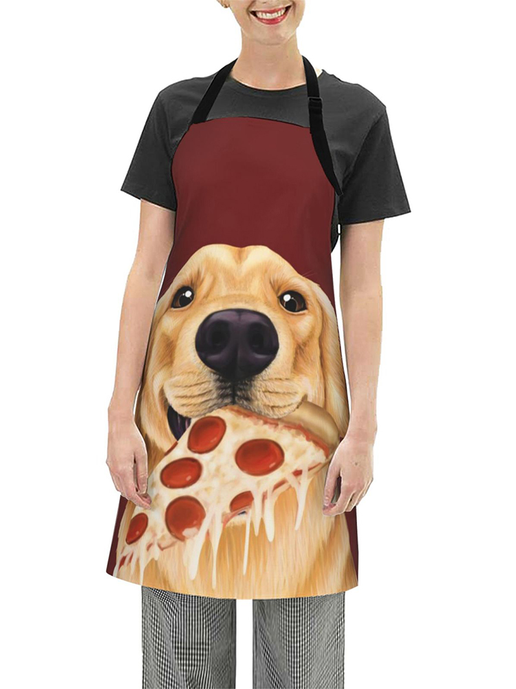 Comstylish Eating Pizza Dog Print Apron