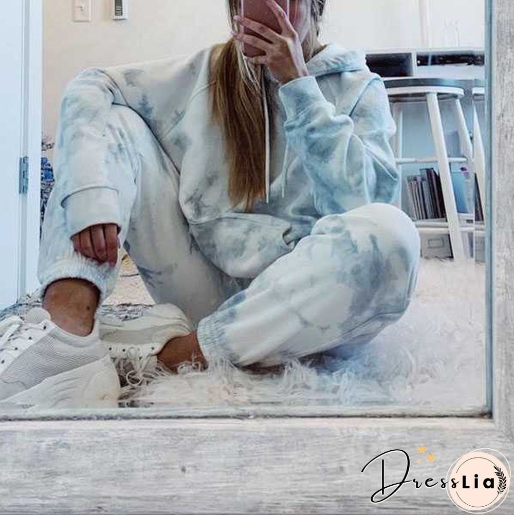 Matching Tie Tye Two Piece Sets Dyed Hoodie And Pants