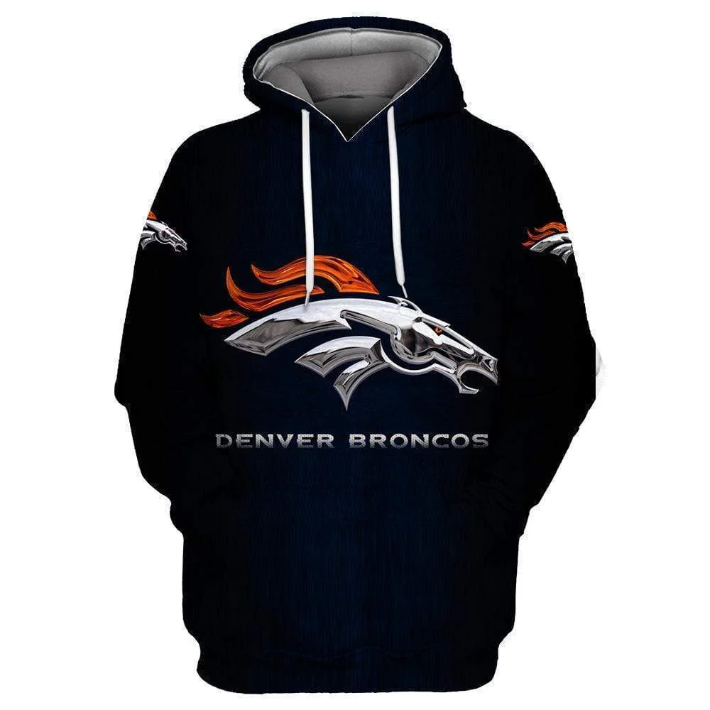 Denver Broncos Printed Hooded Pocket Pullover Sweater