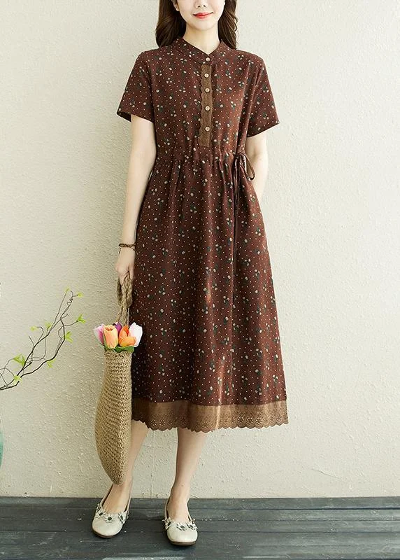 Art Chocolate Print Patchwork Vacation Summer Cotton Dress ( Limited Stock)