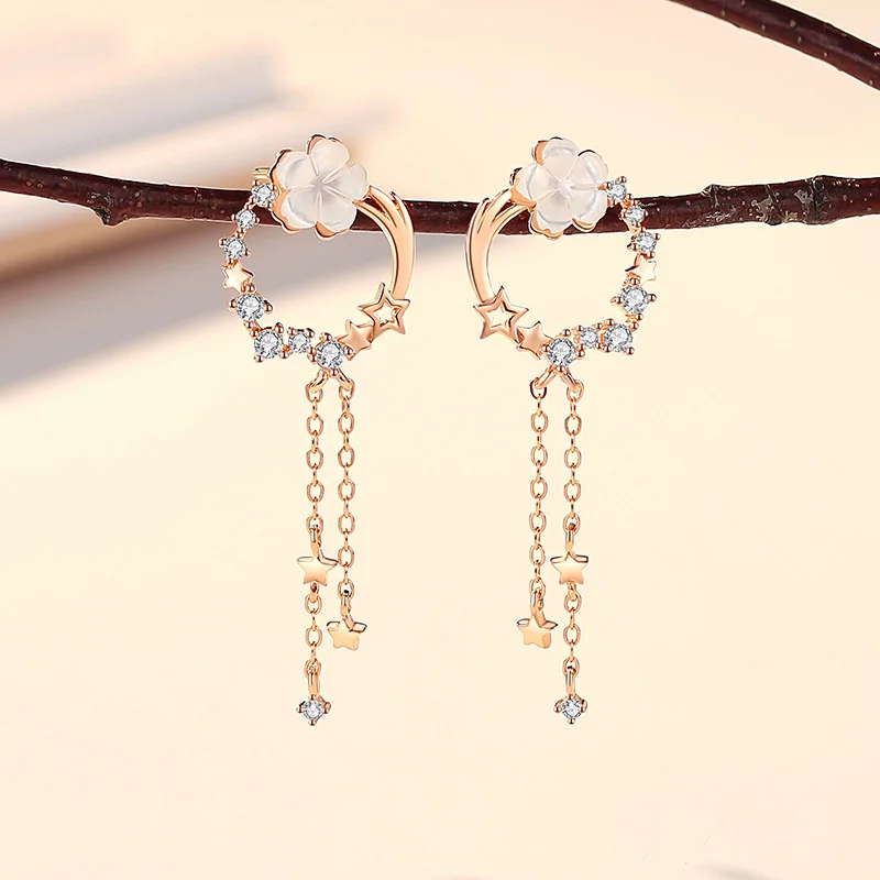 Cherry Blossom Tassel Crystal Earrings