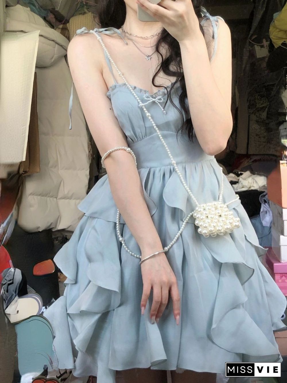 Blue Strap Mini Dress Women Korea Clothing Fashion Suits Casual 2 Piece Dress Set Female Kawaill Elegant Party Dress Summer