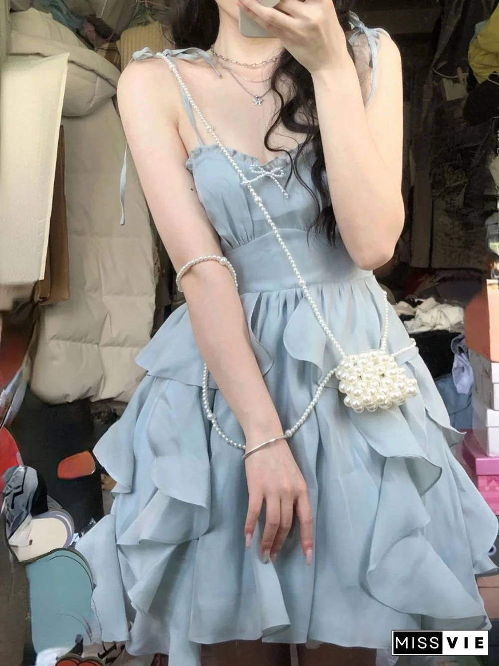 Blue Strap Mini Dress Women Korea Clothing Fashion Suits Casual 2 Piece Dress Set Female Kawaill Elegant Party Dress Summer