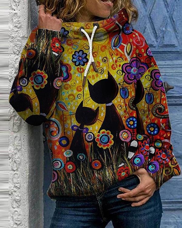 Hooded Animal Casual Loose Regular Shift Sweatshirts