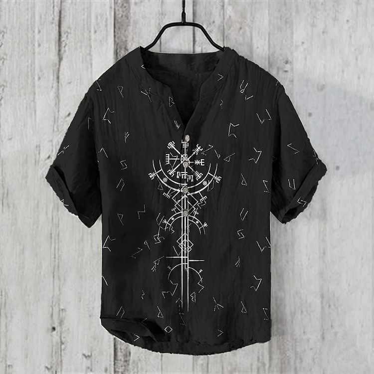 Men'S Viking Graphic Art Linen Blend Shirt