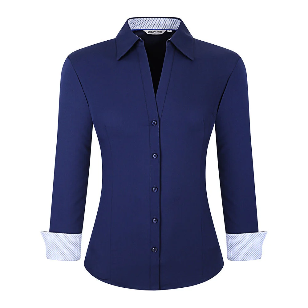 Women's Wrinkle Free Bamboo Button Down Shirt Navy - Alex Vando