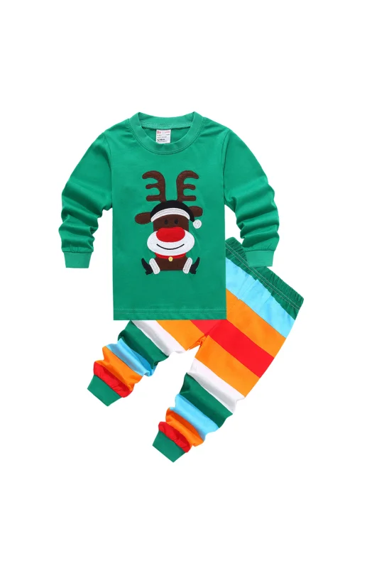 Children's Cotton Crew Neck Long Sleeve Trousers Print Christmas Suit Flusfy
