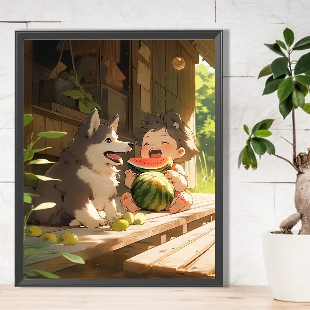 Diamond Painting - Full Round Drill - Child Eating Watermelon(Canvas|40*50cm)
